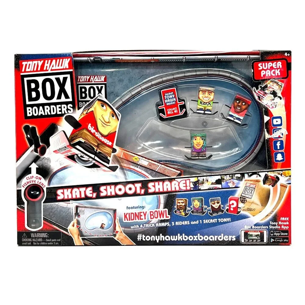 Tony Hawk Box Boarders Super Pack Kidney Bowl 4 Mini Figures Clip-On Lens New - Picture 1 of 13